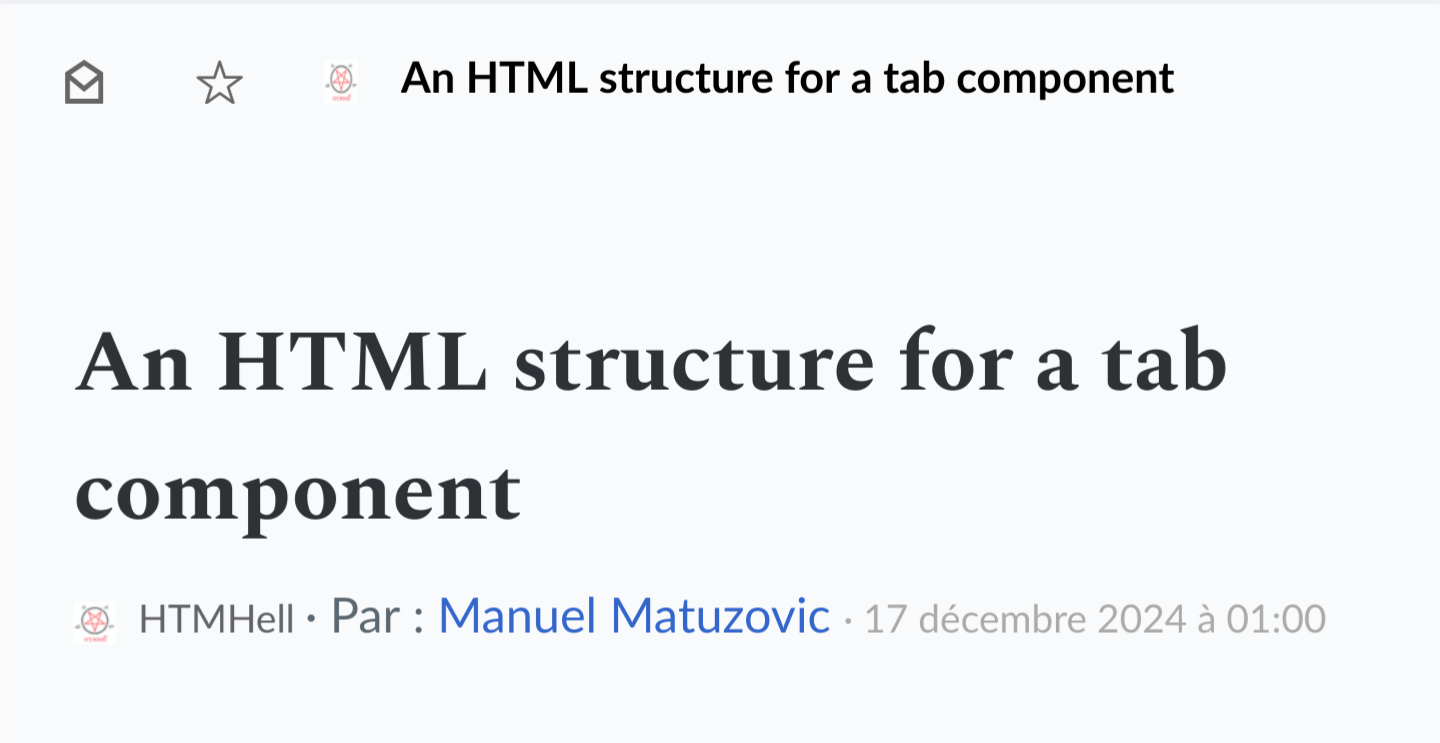 Screenshot of an article titled "An HTML structure for a tab component" dated December 17th 2024